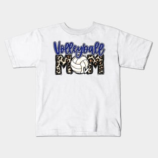 Volleyball Mom Blue Leopard Kids T-Shirt